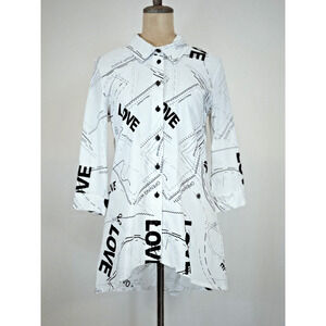 NWT Sassy #13453 White & Black Pattern High-Low Hem Tunic Womens XS #0217